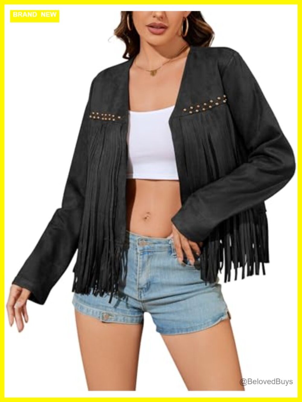 Oversized Cropped Faux Leather Fringe Motorcycle Jacket Women Cowgirl Coat
